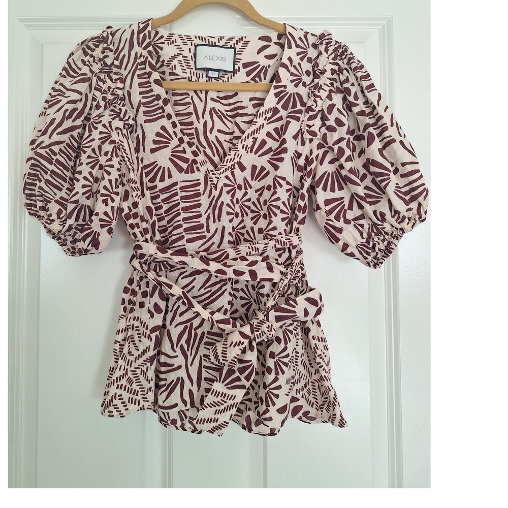 Alexis Womens Linen short  Sleeve  Stripped Blouse Size‎ M